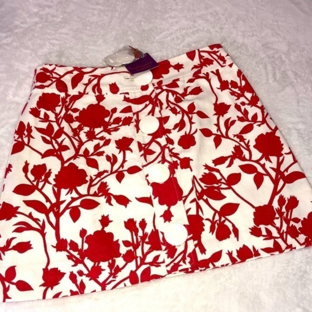 Sweet Sinammon • Red‎ Floral Large Buttons A-Line Skirt